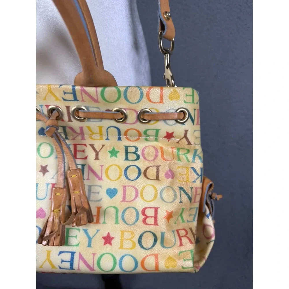 Dooney‎ & Bourke Vintage Rainbow Monogram Satchel Crossbody Bag Cream Multicolor